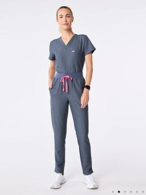 FIGS Scrub Set Heather Denim Women M Caterina One-Pocket Top Yola Skinny Pants